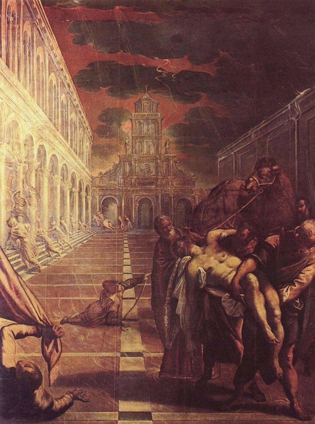 The Stealing of the Dead Body of St Mark by Jacopo Tintoretto before restoration